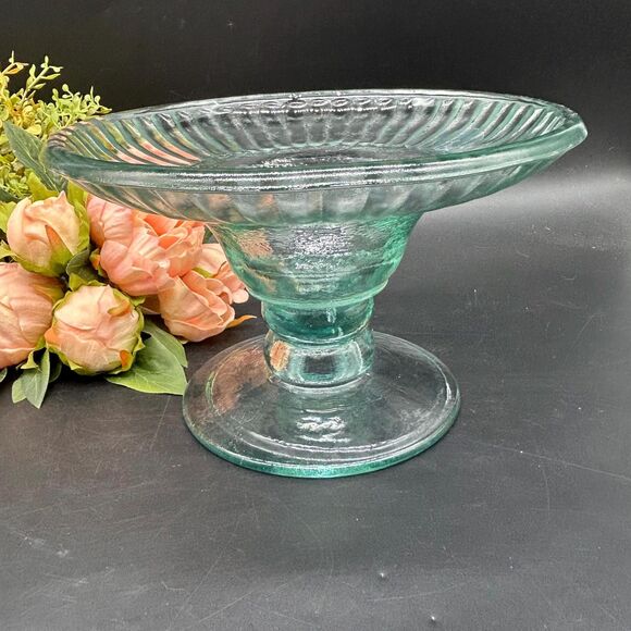 Recycled Glass Compote Ecoglass made in Spain Clear Greenish blue glass. - Picture 1 of 4
